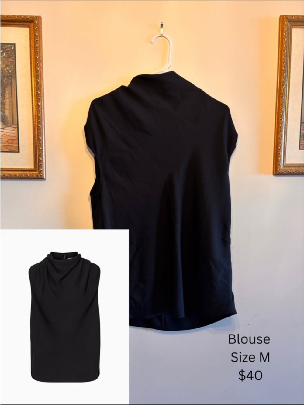 Babaton Black Draped Neck Sleeveless Blouse
